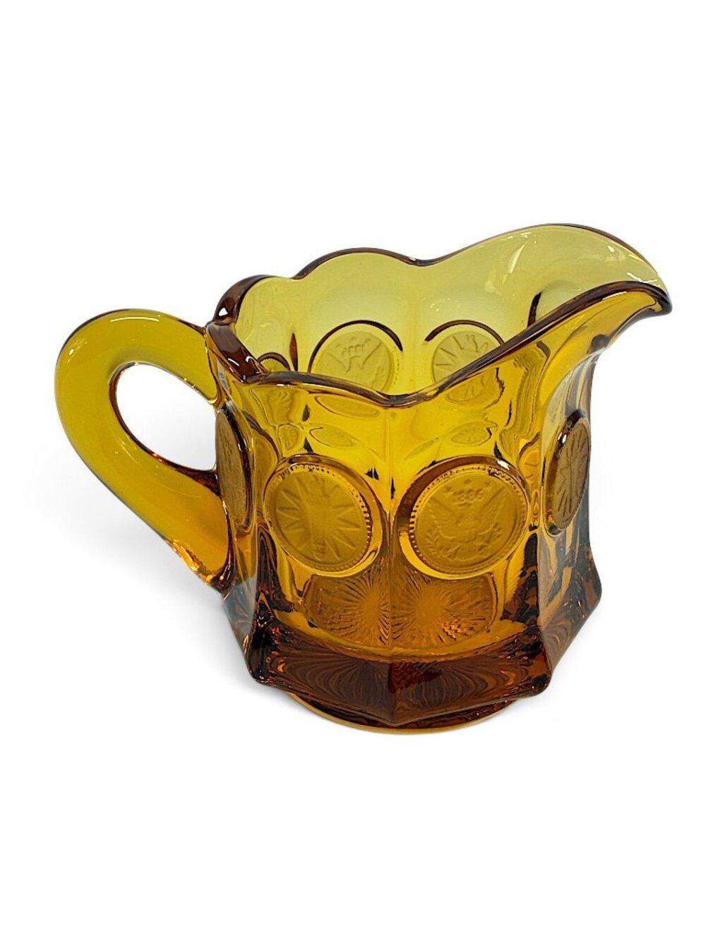 Vintage Fostoria Amber Coin Glass Pattern & Torch Glass Creamer 3 3/4"